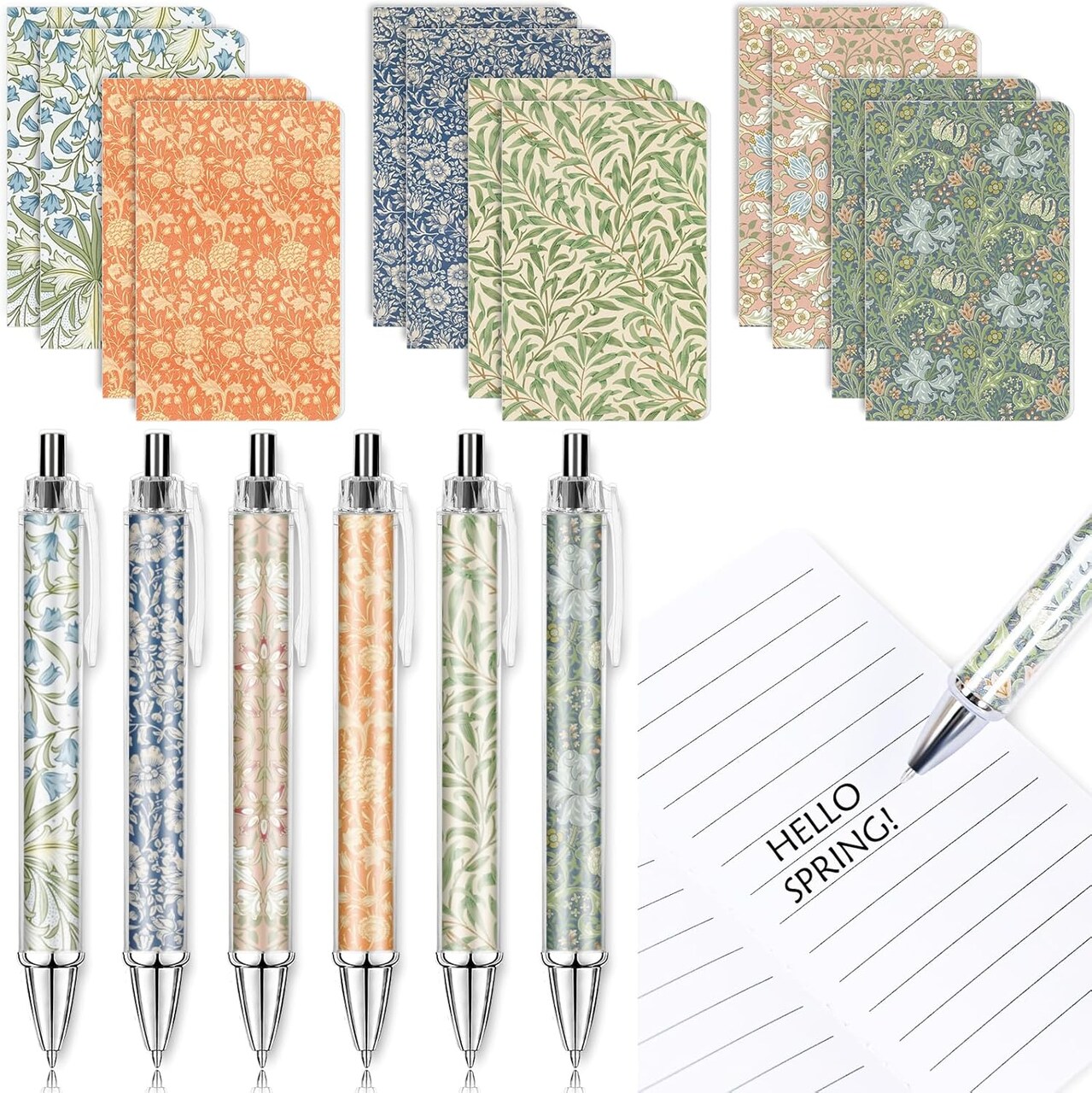 24Pcs Flower Ballpoint Pens and Notepads Set Floral Retractable Pens with Notebooks